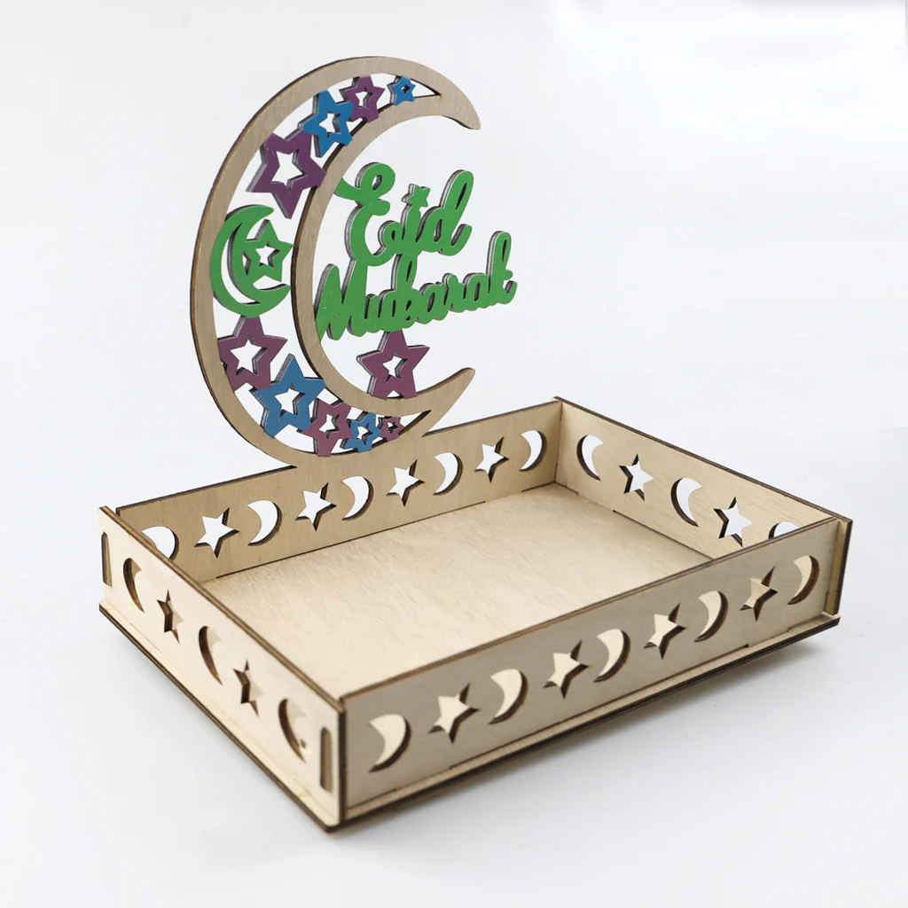 Wooden Craft Tray - Eid Mubarak Crescent Green - Image 3