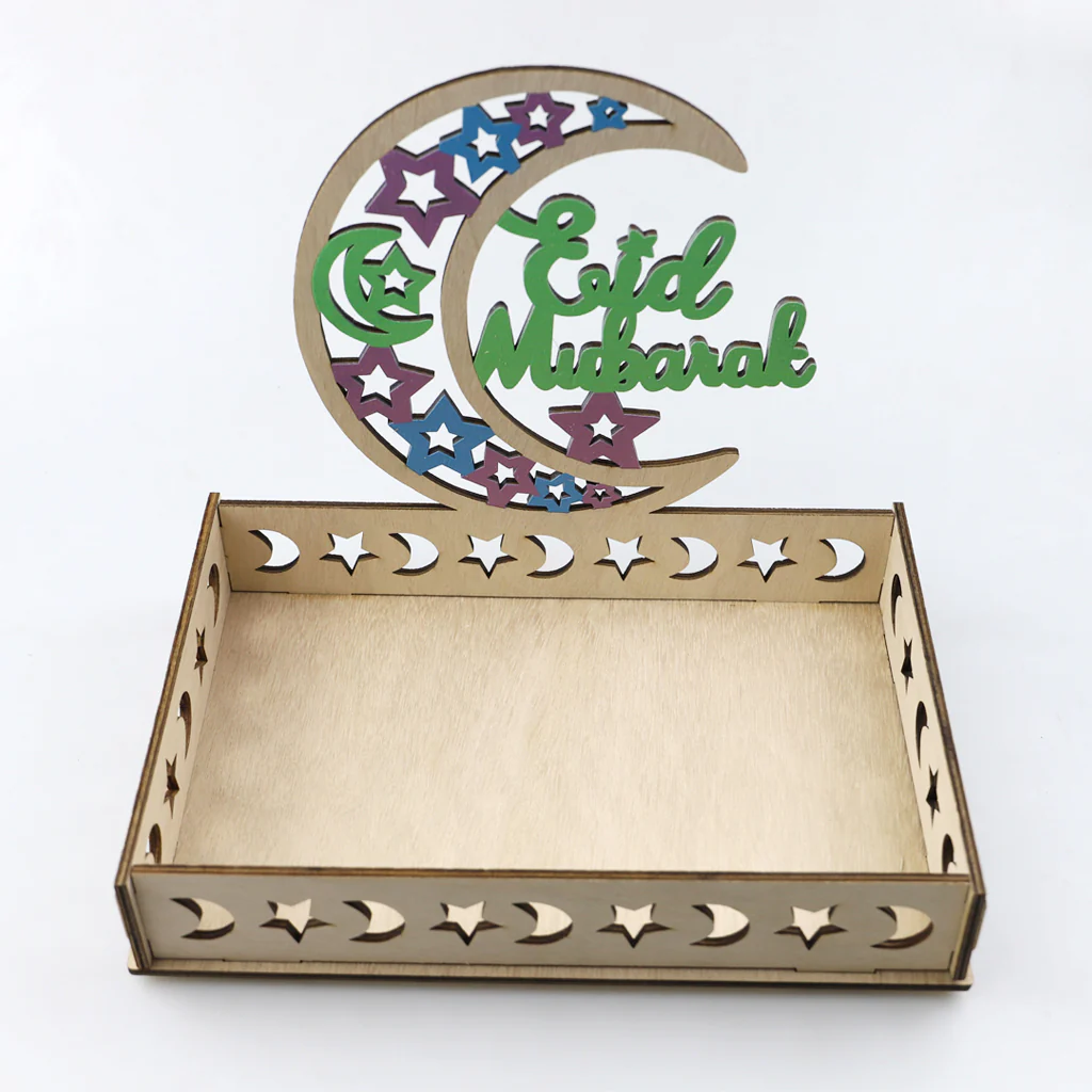 Wooden Craft Tray - Eid Mubarak Crescent Green - Image 4