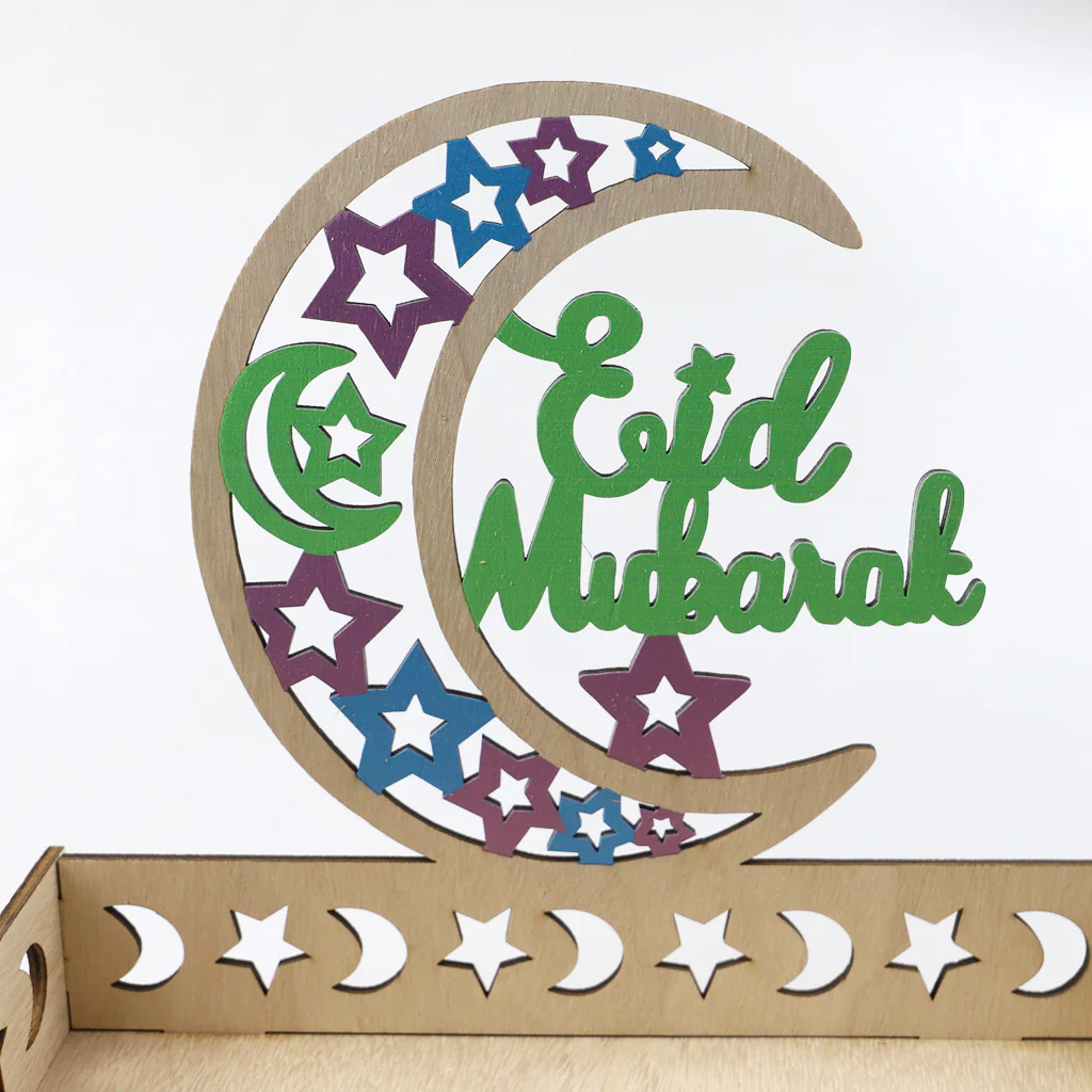Wooden Craft Tray - Eid Mubarak Crescent Green - Image 5