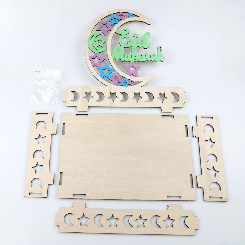 Wooden Craft Tray - Eid Mubarak Crescent Green - Image 7