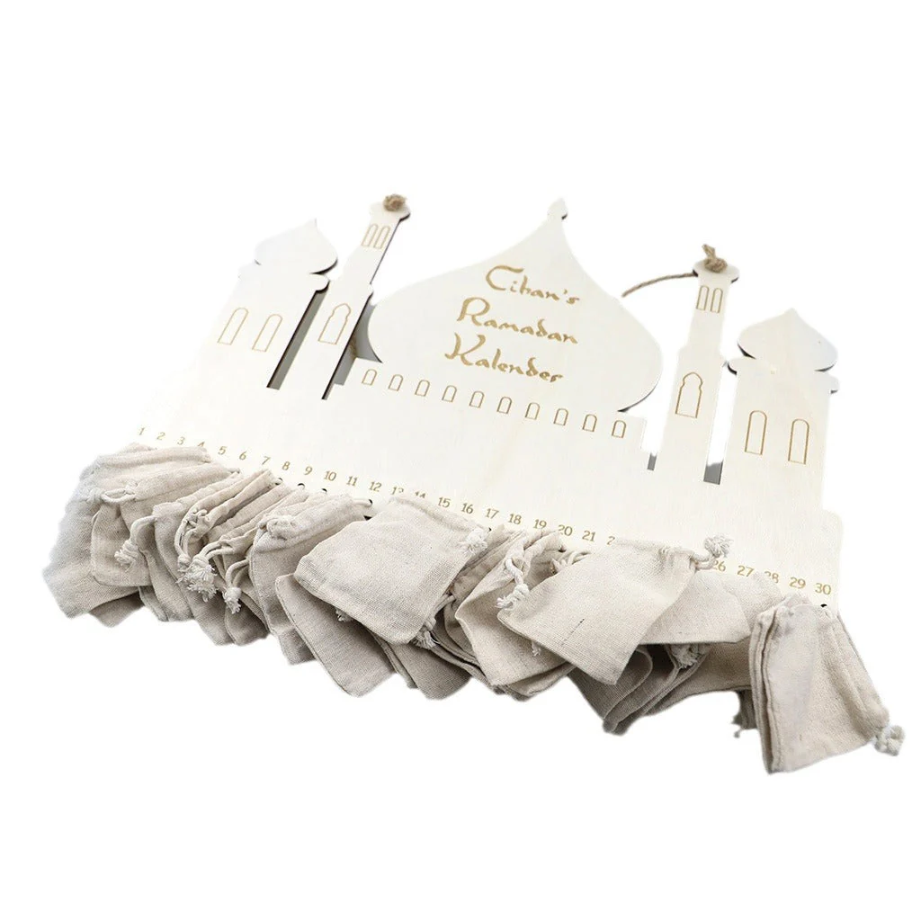 Wooden Ramadan Countdown Mosque & Gunny Bag - Image 5