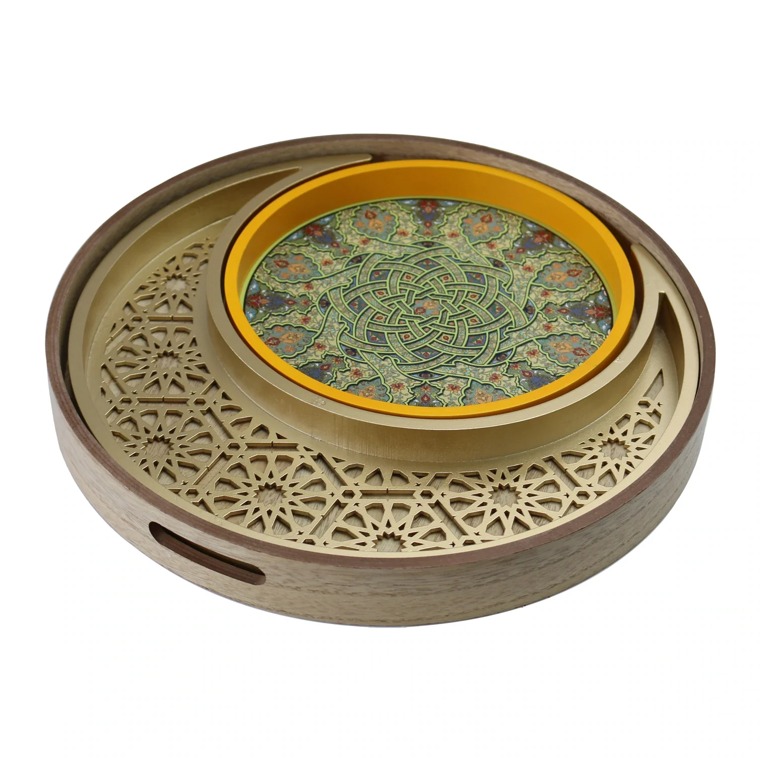 Wooden Twin Section Eid & Ramadan Food Serving Tray - Image 2
